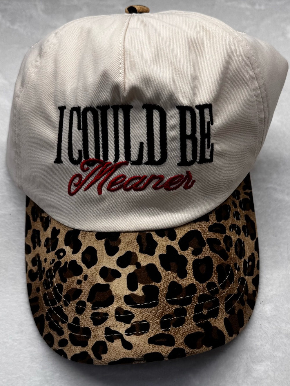 I Could Be Meaner Adjustable Animal Print Brim Embroidered Trucker Hat - Picture 3 of 4